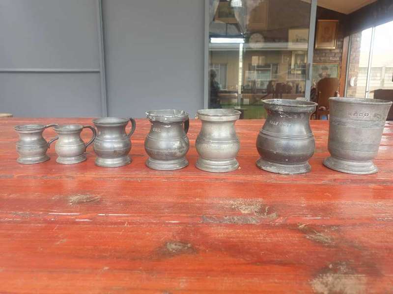 RARE VICTORIAN PEWTER GILL MEASURING CUP AND SPECIAL HALLMARKED CUP