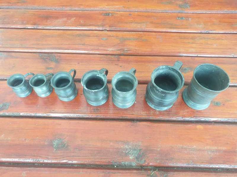 RARE VICTORIAN PEWTER GILL MEASURING CUP AND SPECIAL HALLMARKED CUP