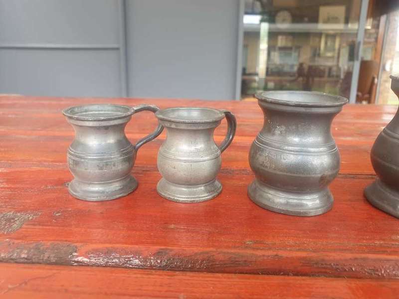 RARE VICTORIAN PEWTER GILL MEASURING CUP AND SPECIAL HALLMARKED CUP