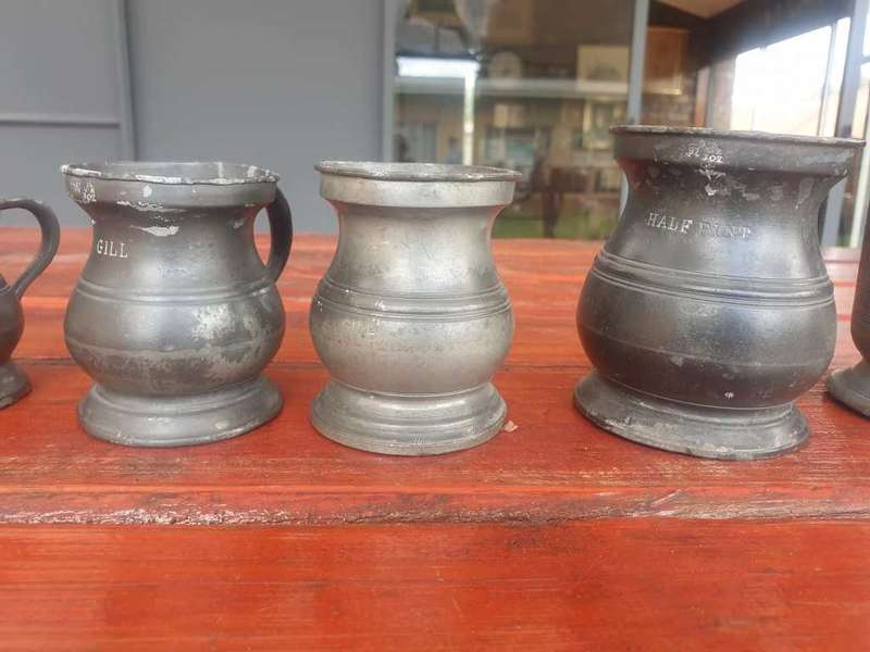 RARE VICTORIAN PEWTER GILL MEASURING CUP AND SPECIAL HALLMARKED CUP