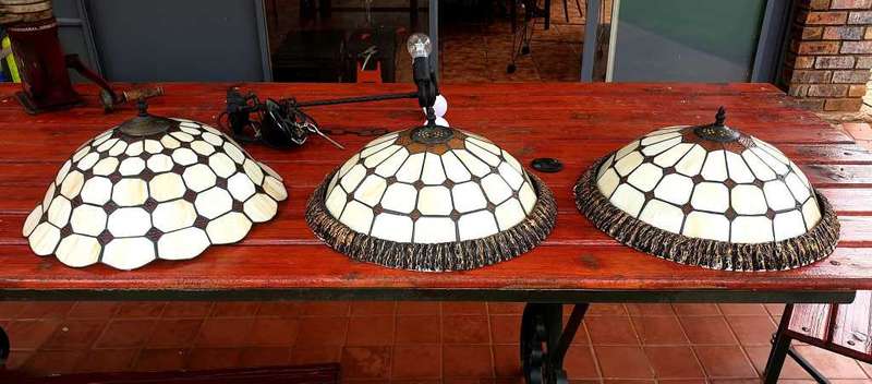 EXCELLENT SET OF VINTAGE LEAD GLASS CEILING LIGHTS