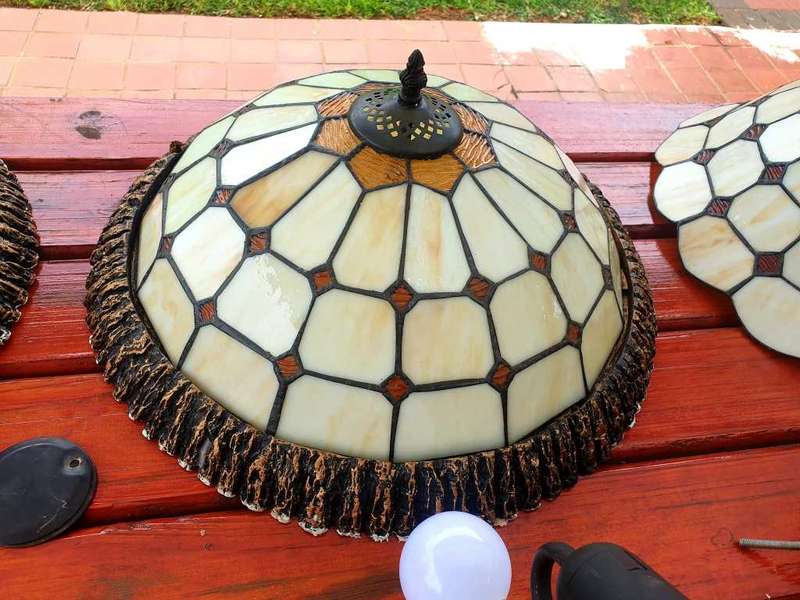 EXCELLENT SET OF VINTAGE LEAD GLASS CEILING LIGHTS