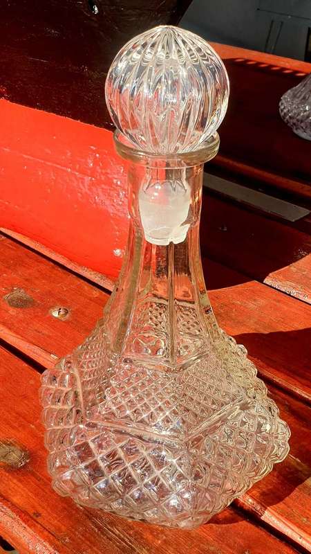 VINTAGE PRESSED GLASS DECANTER 150 X 260 MM HIGH