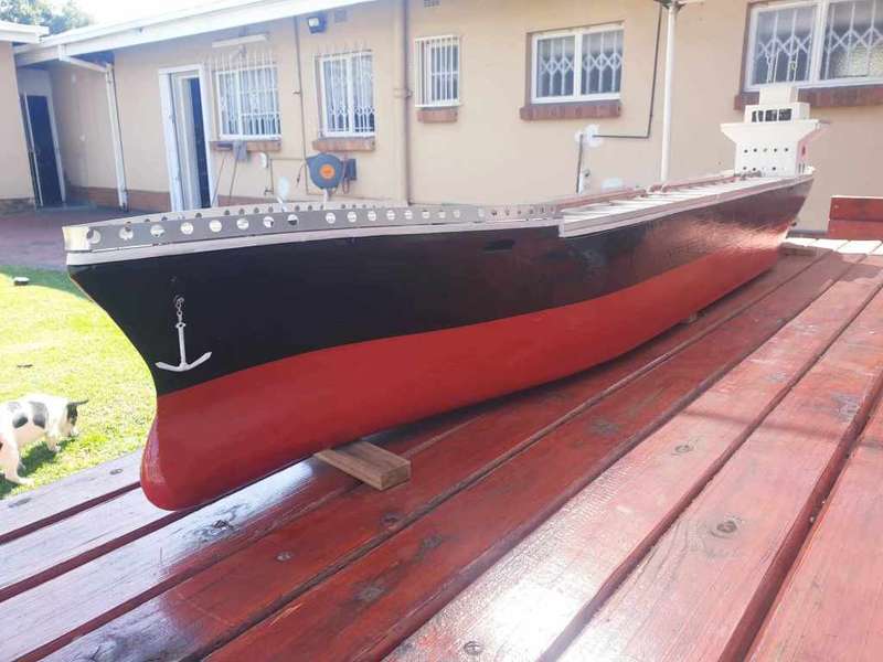 ONE OF A KIND HAND BUILT WOODEN TANKER SHIP 2.8 M APPROX 1:125 SCALE