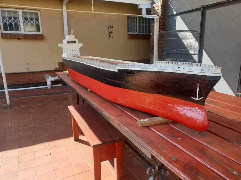 ONE OF A KIND HAND BUILT WOODEN TANKER SHIP 2.8 M APPROX 1:125 SCALE