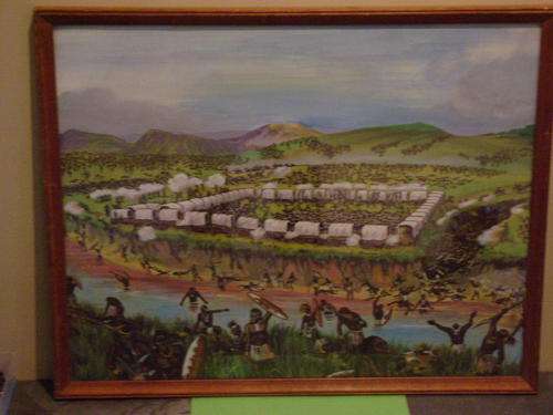 ULTRA RARE PAINTING OF BATTLE OF BLOOD RIVER IN 1838 OF ZULU WARS