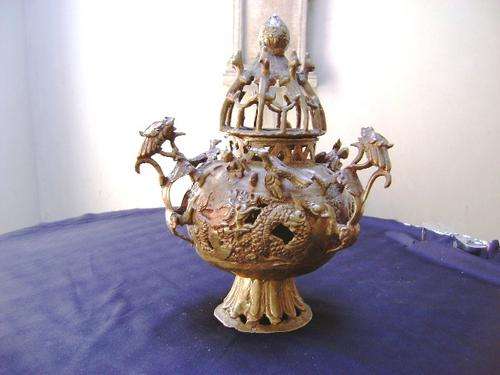 VERY OLD SOLID BRASS EASTERN  CANDLE LAMP, INTRICATE DESIGN