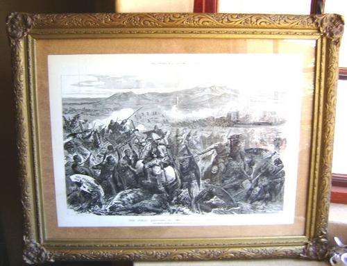 1879 ORIGINAL ZULU WAR PRINT IN ANTIQUE FRAME.
