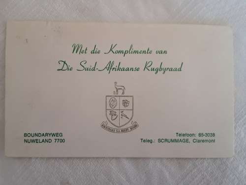Doc Craven, Mandela Rugby Photos 1990s + SA Rugby Board compliments card