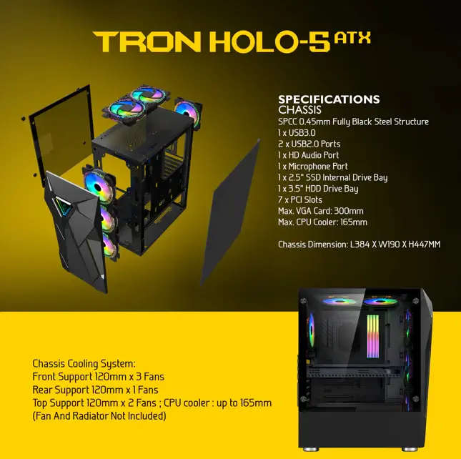 Armaggeddon Tron Holo-5 ATX Gaming Case - Black