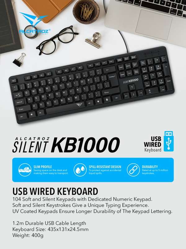 Alcatroz Silent KB1000 USB Wired Keyboard