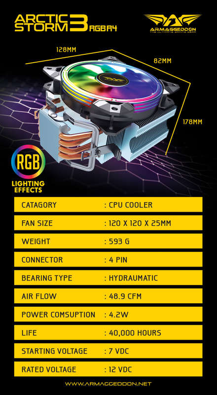 Armaggeddon Artic Storm 3 CPU Cooler with RGB Lights