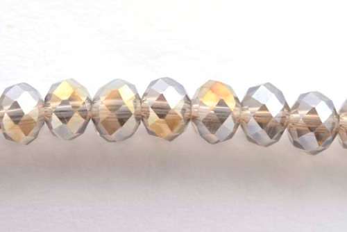 Facetted roundell, light grey gold AB, 6mm, 10pcs