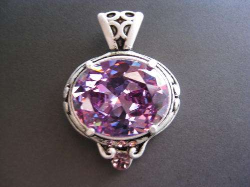 ~SALE~Oval pendant with open-close bail set with lilac crystal, antique silver, 35x46mm