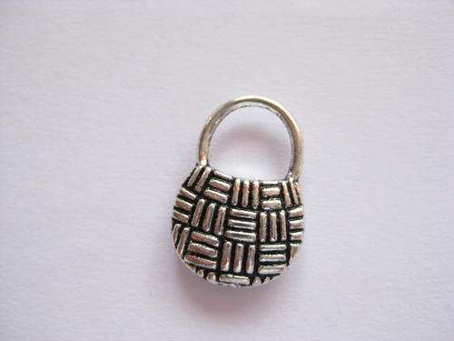 Charm bag, 18x12mm, antique silver, 1pc