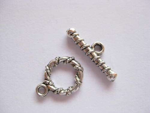 Toggle clasp twisted rope, 16x12mm, antique silver, 1 set