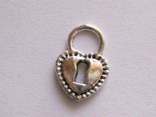 Charm heart lock, 17x12mm, antique silver, 1pc