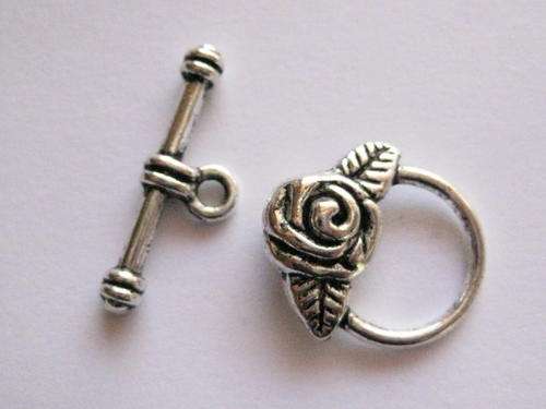 Toggle clasp, rose, antique silver, 19mm, 1 set