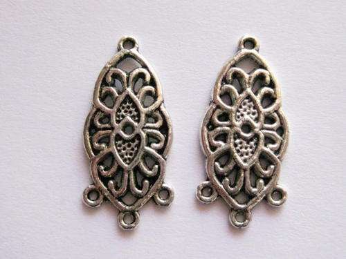 Connector, 3-to-1, antique silver, 25x11mm, 2pcs