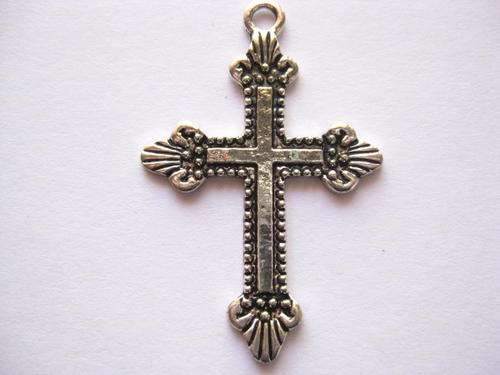 ~SALE~Cross charm / pendant, antique silver, 46x30mm, 1pc