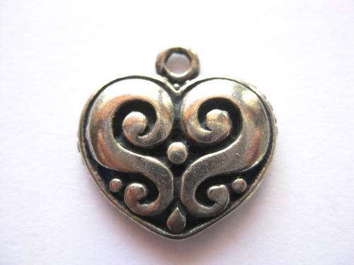Heart charm, antique silver, 20x22mm, 1pc