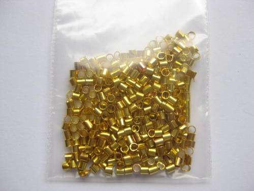 Crimp tubes, gold tone, 2mm, +/-500pcs