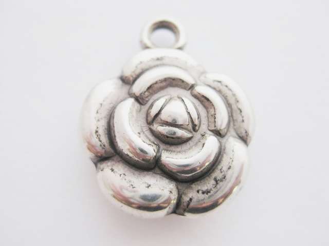 Charm, rose, antique silver, 28x20mm, acrylic, 1pc