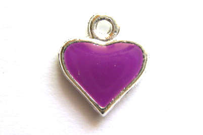 Charm, heart, purple enamel,9x11mm, 1pc