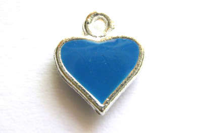 Charm, heart, blue enamel,9x11mm, 1pc