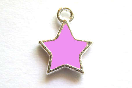 Charm, star, pink enamel, 10x13mm, 1pc