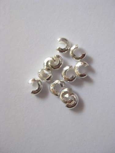 Crimp covers, silver tone, 3mm, 10pcs
