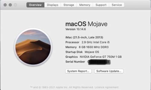 iMac 21.5, 8GB, Late 2013, SSD