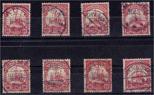 German SWA  8 superb cancels on 10 pfg Yacht issue