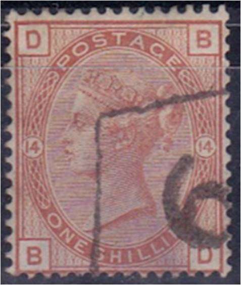 GB QV 1/- Orange brown SG 163 Plate 14 very fine used