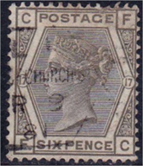 GB QV 6d Grey SG 161 Plate 17 fine used