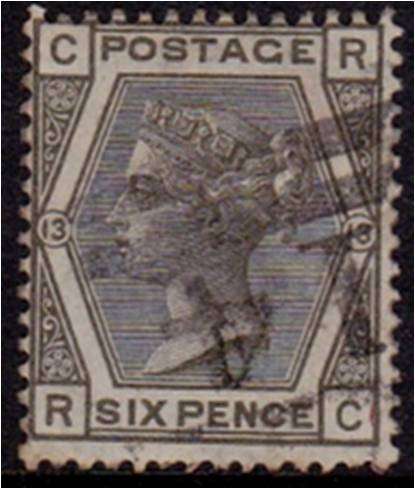 GB QV 6d Grey SG 147 Plate 13 good used