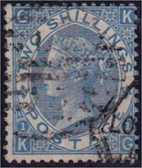 GB QV 2/- milky blue SG 118 Plate 1 avg used