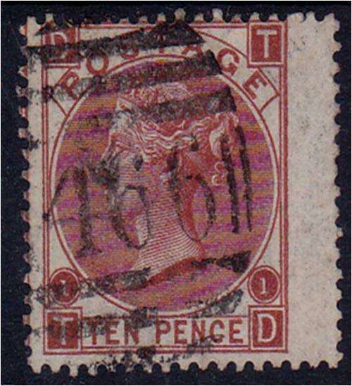 GB QV 10d deep red-brown SG 114 Plate 1 fine used - SCARCE!