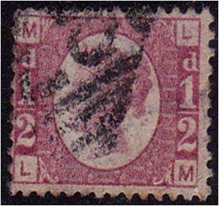 GB QV 1/2d defn SG 49 Plate 3 good used