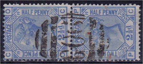 GB QV pair 2 1/2d blue SG 142 Plate 19 - used in Beyrut (scarce!)