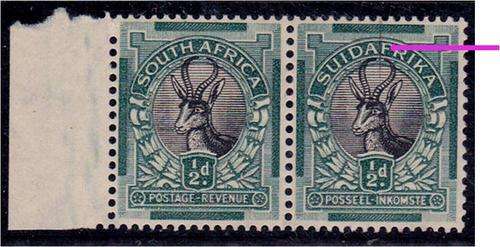 Union  1/2d  SACC 42  pair  MNH  - variety  "line above bucks head"