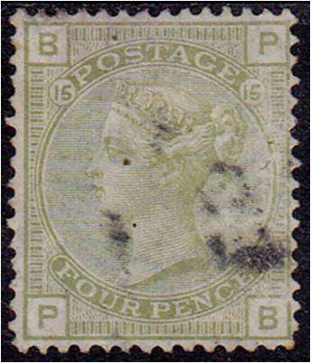 GB QV 4d sgae-green SG 153 Plate 15 good used - SCARCE!