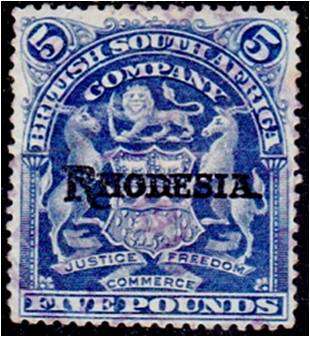 BSAC  5 pounds arms O/Pr  "Rhodesia"  revenue used  - clean