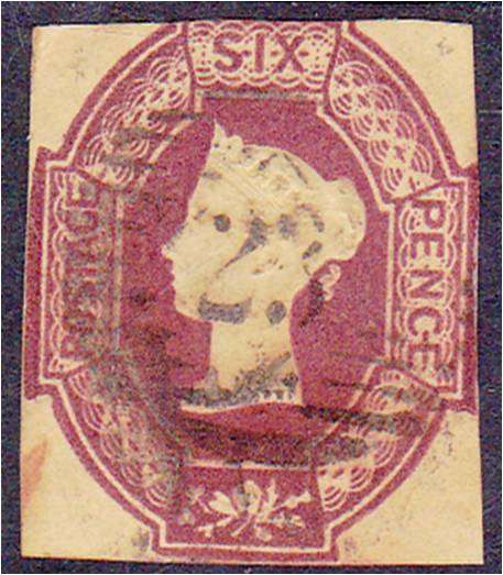 GB QV 6d Embossed issue SG 60 good used - 1 short edge