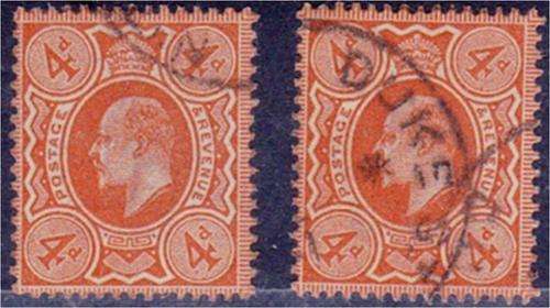 GB KE VII 4d defn x 2 different shades SG 240/241 fine used