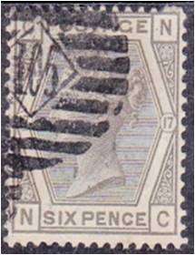 GB QV 6d grey SG 161 Plate 17 fine used