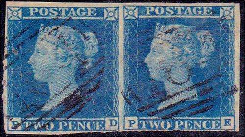 GB QV Attractive pair of 2d Blue SG 15 good used - light crease