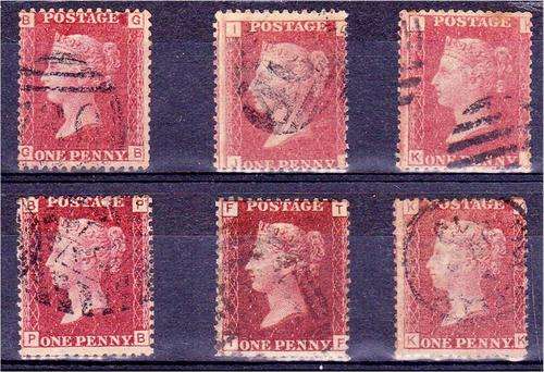 GB QV 6 x 1d reds Plates 71, 74, 84, 99, 121 & 203 very fine used