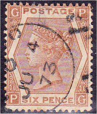 GB QV 6d Chestnut SG 122a Plate 11 very fine used