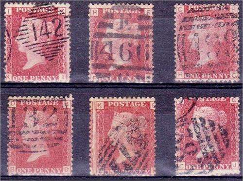 GB QV 6 x 1d reds Plates 84, 96, 118, 120, 129 & 192 good used